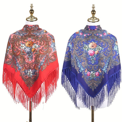 Scarf for Women - Tassel Shawl Set of 2 Vintage Floral Fringe Wrap for Warm Windproof Autumn - product detail view 11