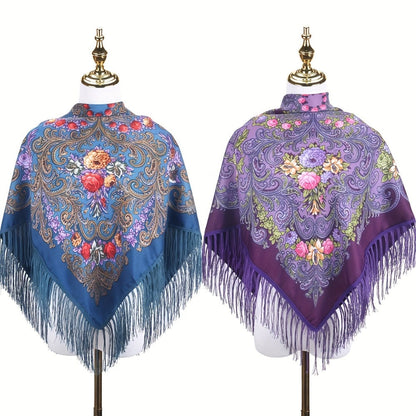 Scarf for Women - Tassel Shawl Set of 2 Vintage Floral Fringe Wrap for Warm Windproof Autumn - product detail view 12