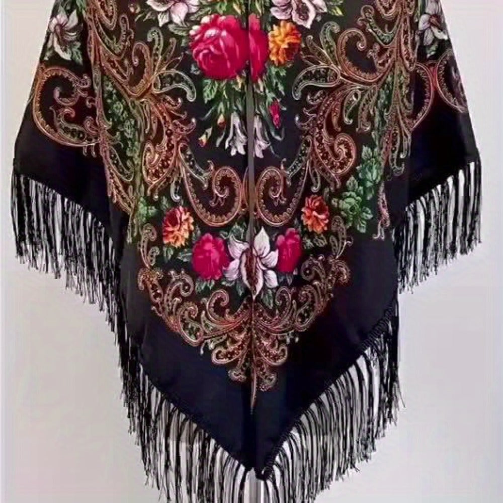 Scarf for Women - Tassel Shawl Set of 2 Vintage Floral Fringe Wrap for Warm Windproof Autumn - product detail view 13
