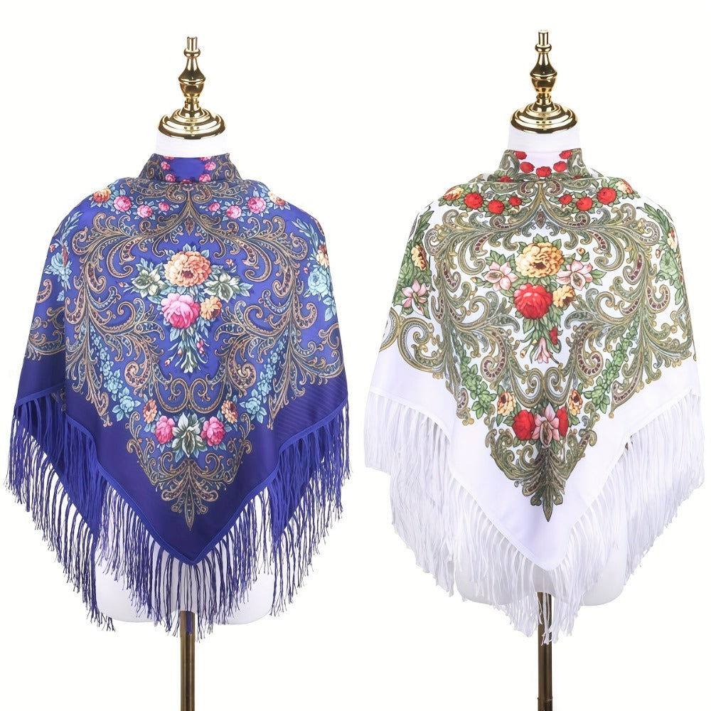 Scarf for Women - Tassel Shawl Set of 2 Vintage Floral Fringe Wrap for Warm Windproof Autumn - product detail view 14