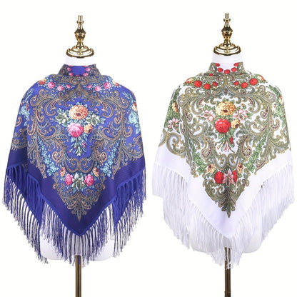 Scarf for Women - Tassel Shawl Set of 2 Vintage Floral Fringe Wrap for Warm Windproof Autumn - product detail view 14