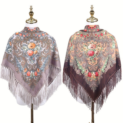 Scarf for Women - Tassel Shawl Set of 2 Vintage Floral Fringe Wrap for Warm Windproof Autumn - product detail view 15