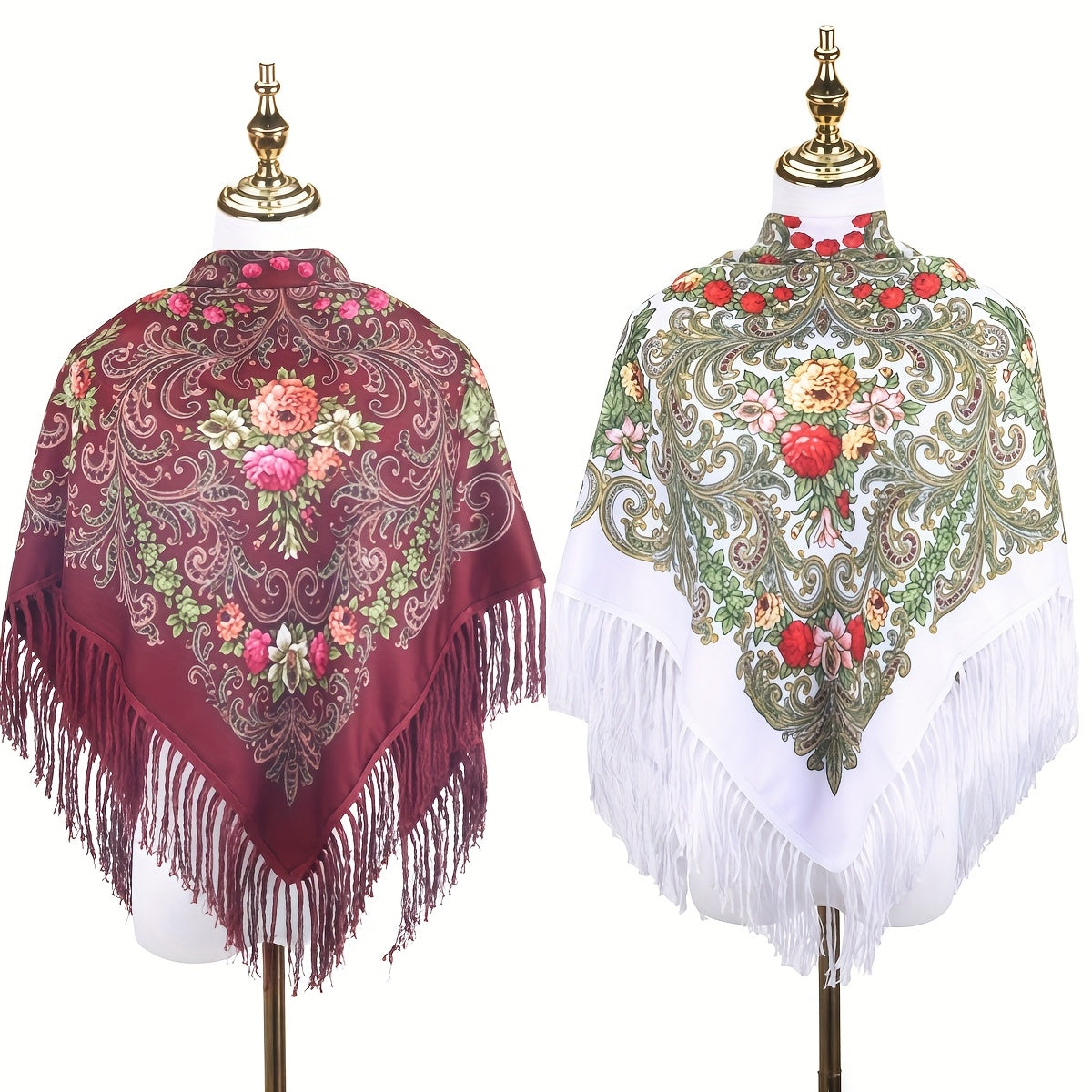 Scarf for Women - Tassel Shawl Set of 2 Vintage Floral Fringe Wrap for Warm Windproof Autumn - product detail view 16