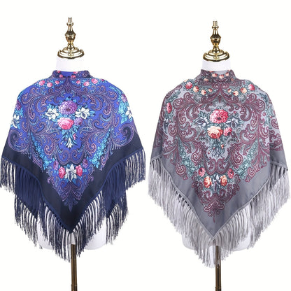 Scarf for Women - Tassel Shawl Set of 2 Vintage Floral Fringe Wrap for Warm Windproof Autumn - product detail view 17
