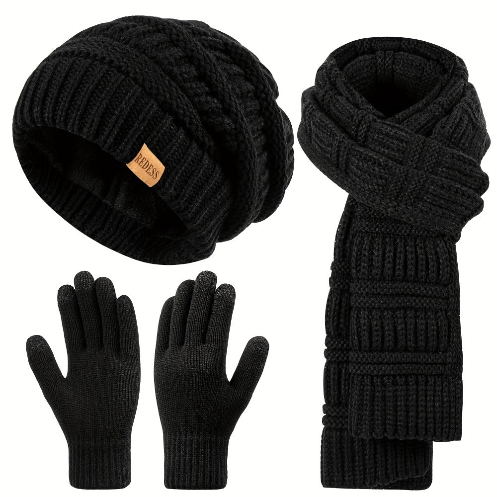 Scarf for Women - Winter Set 3-in-1 Hat Long Touchscreen Gloves Soft Warm Cold Weather - product detail view 3