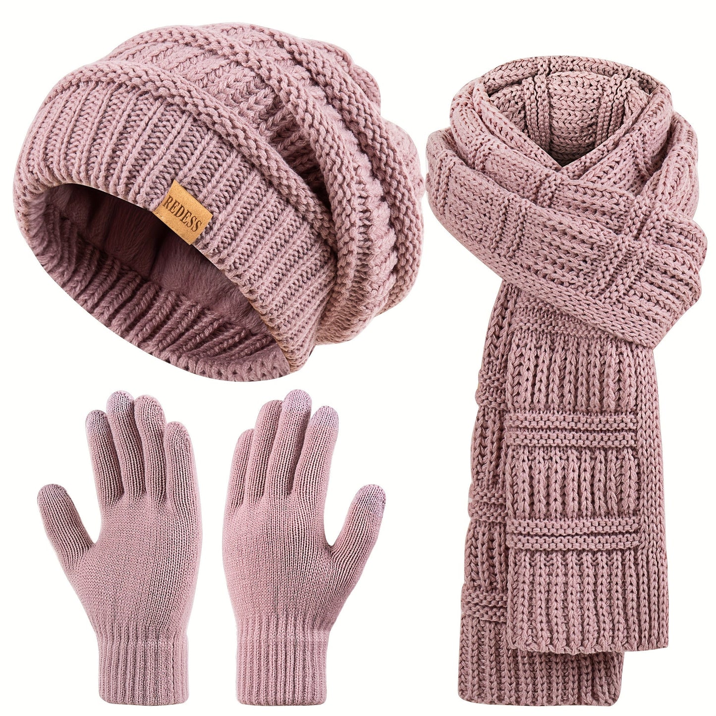 Scarf for Women - Winter Set 3-in-1 Hat Long Touchscreen Gloves Soft Warm Cold Weather - product detail view 16