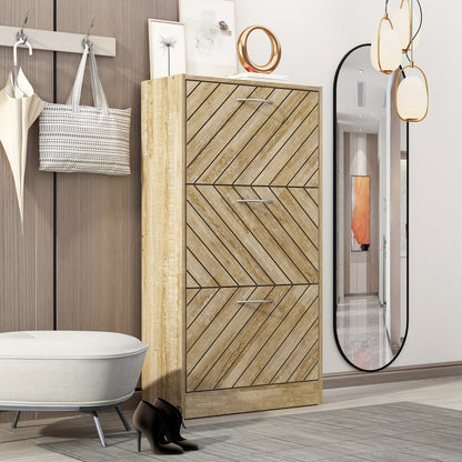 Shoe Cabinet with 3 Flip Drawers & Louver Doors, Modern Shoe Storage Organizer Holds 18 shown in the main product view