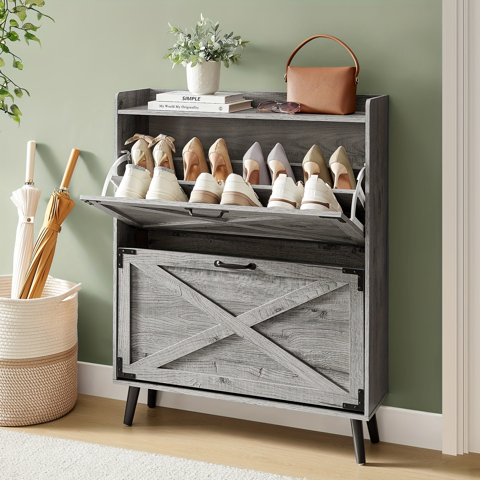 Shoe Cabinet shown in the 2 Grey-door, 1 option