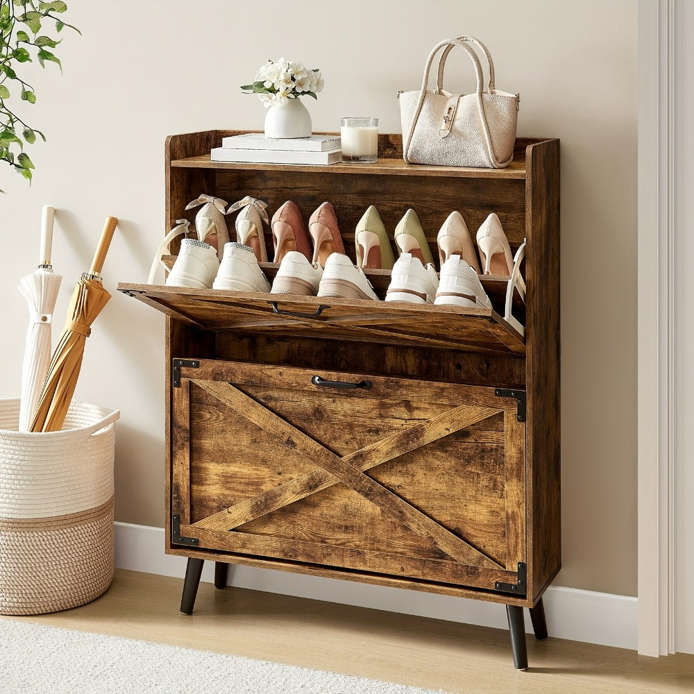 Shoe Cabinet, Shoe Storage Cabinet with Doors and 2 Flip Drawers - Compact Entryway Shoe shown in the main product view