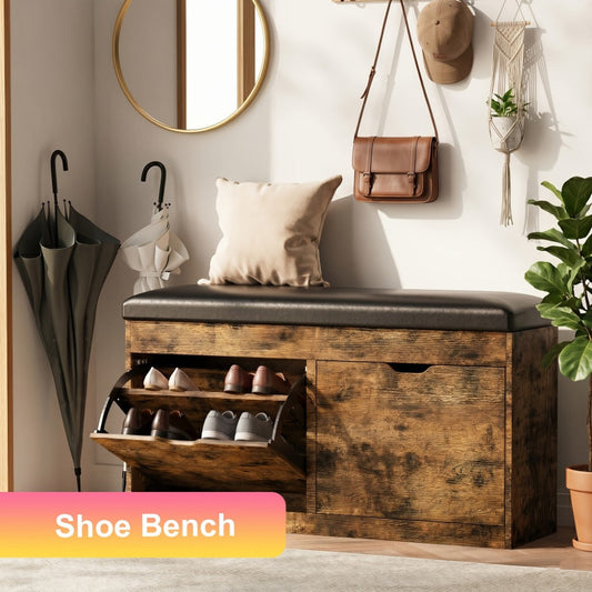 Shoe Cabinet, Shoe Organizer Cabinet with Cushioned Seat Lift-Top Storage Bench and Flip shown in the main product view