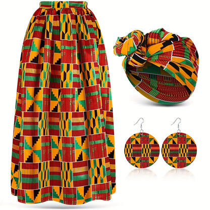 Skirt Sets - African Print Maxi Set 3 Piece Ankara Stretch with Pockets | Matching Head - product detail view 6
