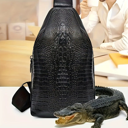 Sling Bag – for Travel & Everyday Use, Crocodile Pattern Chest Earphone Hole – front view - product view 20