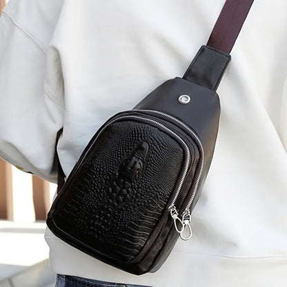 Sling Bag – for Travel & Everyday Use, Crocodile Pattern Chest Earphone Hole – detail view 12