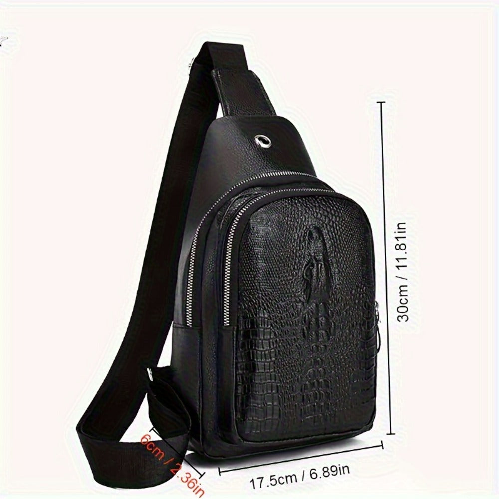 Sling Bag – for Travel & Everyday Use, Crocodile Pattern Chest Earphone Hole – detail view 5