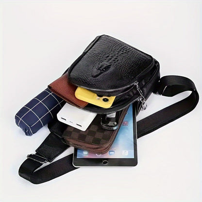 Sling Bag – for Travel & Everyday Use, Crocodile Pattern Chest Earphone Hole – detail view 7