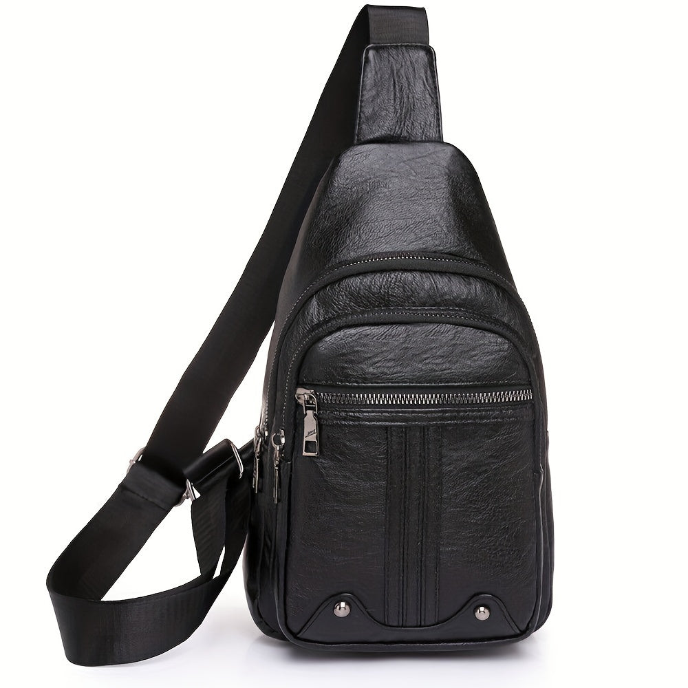 Sling Bag – for Travel & Everyday Use, Faux Leather Retro Chest Sling – front view - product view 20