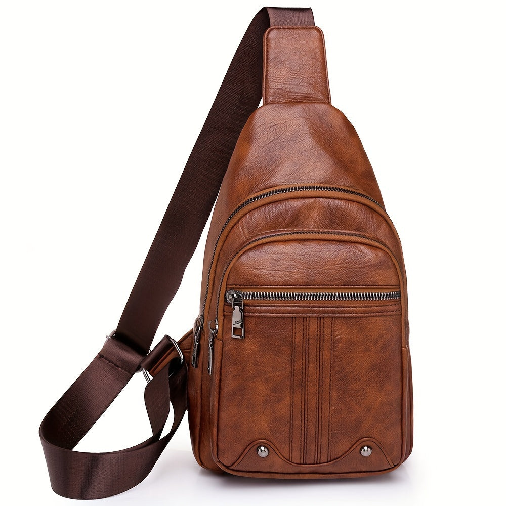 Sling Bag – for Travel & Everyday Use, Faux Leather Retro Chest Sling – alternate view