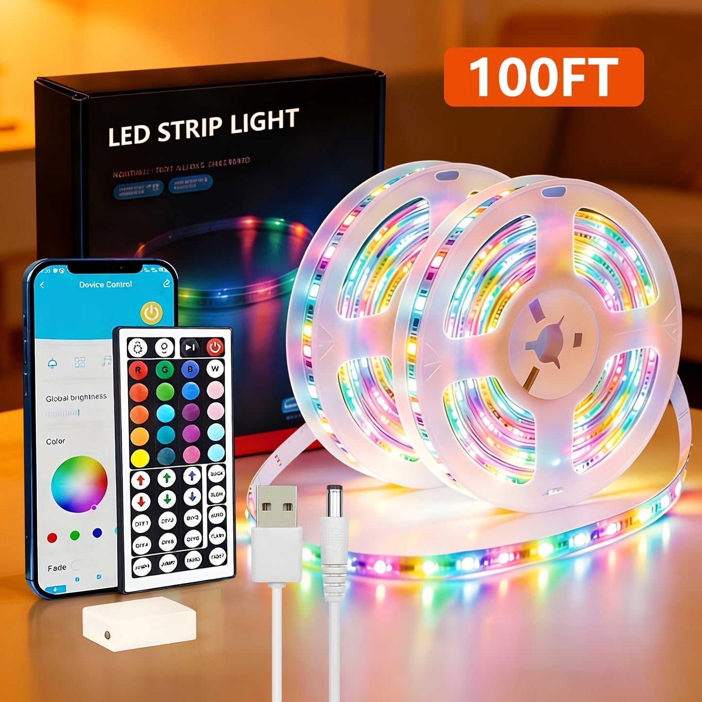 50/100-Foot Smart LED Light Strip shown in the RGB-100FT option