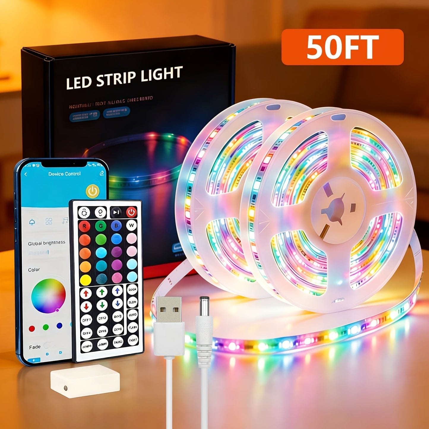 50/100-Foot Smart LED Light Strip shown in the RGB-50FT option