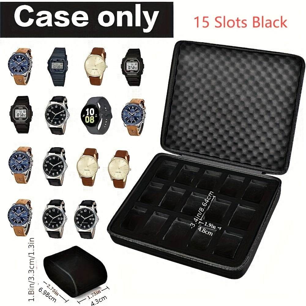 Smart Watch for Men - EVA Box Organizer for - 8 & 15 Slot Black Storage Case, Fits Wristwatches - product detail view 4