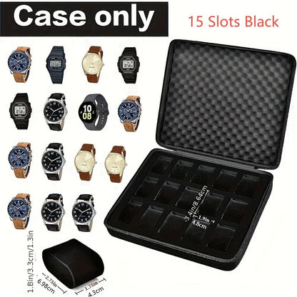 Smart Watch for Men - EVA Box Organizer for - 8 & 15 Slot Black Storage Case, Fits Wristwatches - product detail view 4