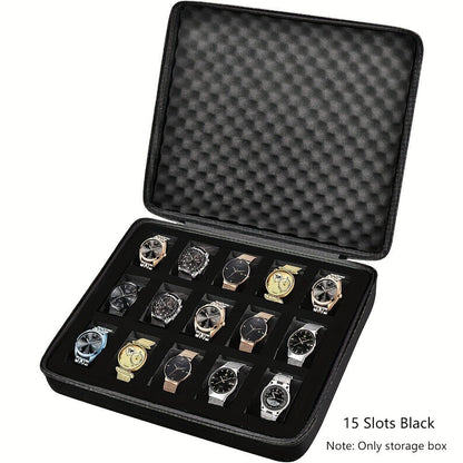 Smart Watch for Men - EVA Box Organizer for - 8 & 15 Slot Black Storage Case, Fits Wristwatches - product detail view 5