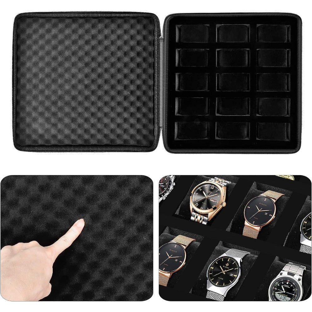 Smart Watch for Men - EVA Box Organizer for - 8 & 15 Slot Black Storage Case, Fits Wristwatches - product detail view 6