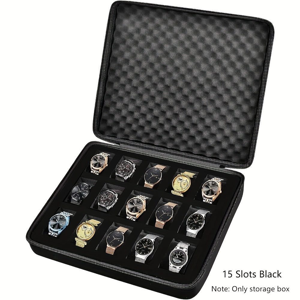 Smart Watch for Men - EVA Box Organizer for - 8 & 15 Slot Black Storage Case, Fits Wristwatches - product detail view 12