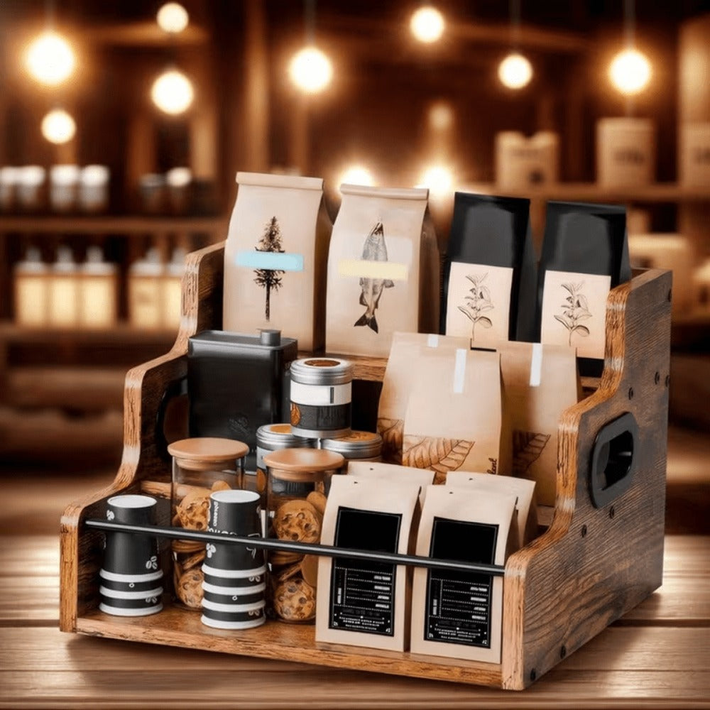 Solid Wood Countertop Bottle Display Shelf for Living Room and Kitchen detail image - detail view 6