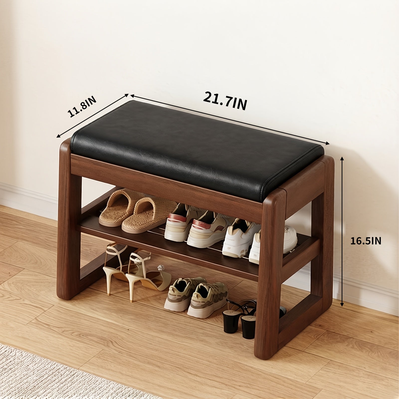 Entryway Shoe Cabinets and Benches shown in the 55 styles in walnut color + black mat option