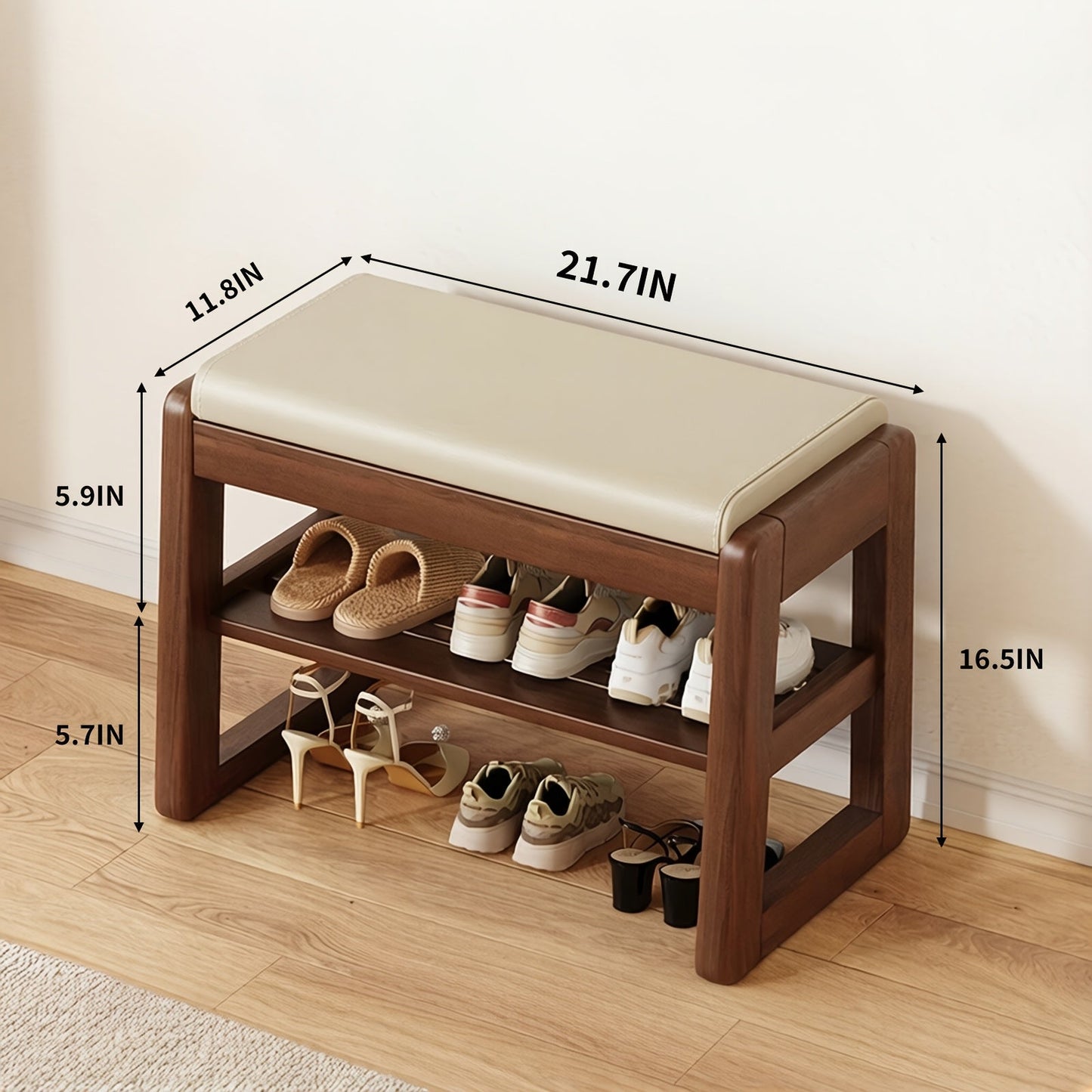 Entryway Shoe Cabinets and Benches shown in the Walnut Color + 55 Ash Pads option