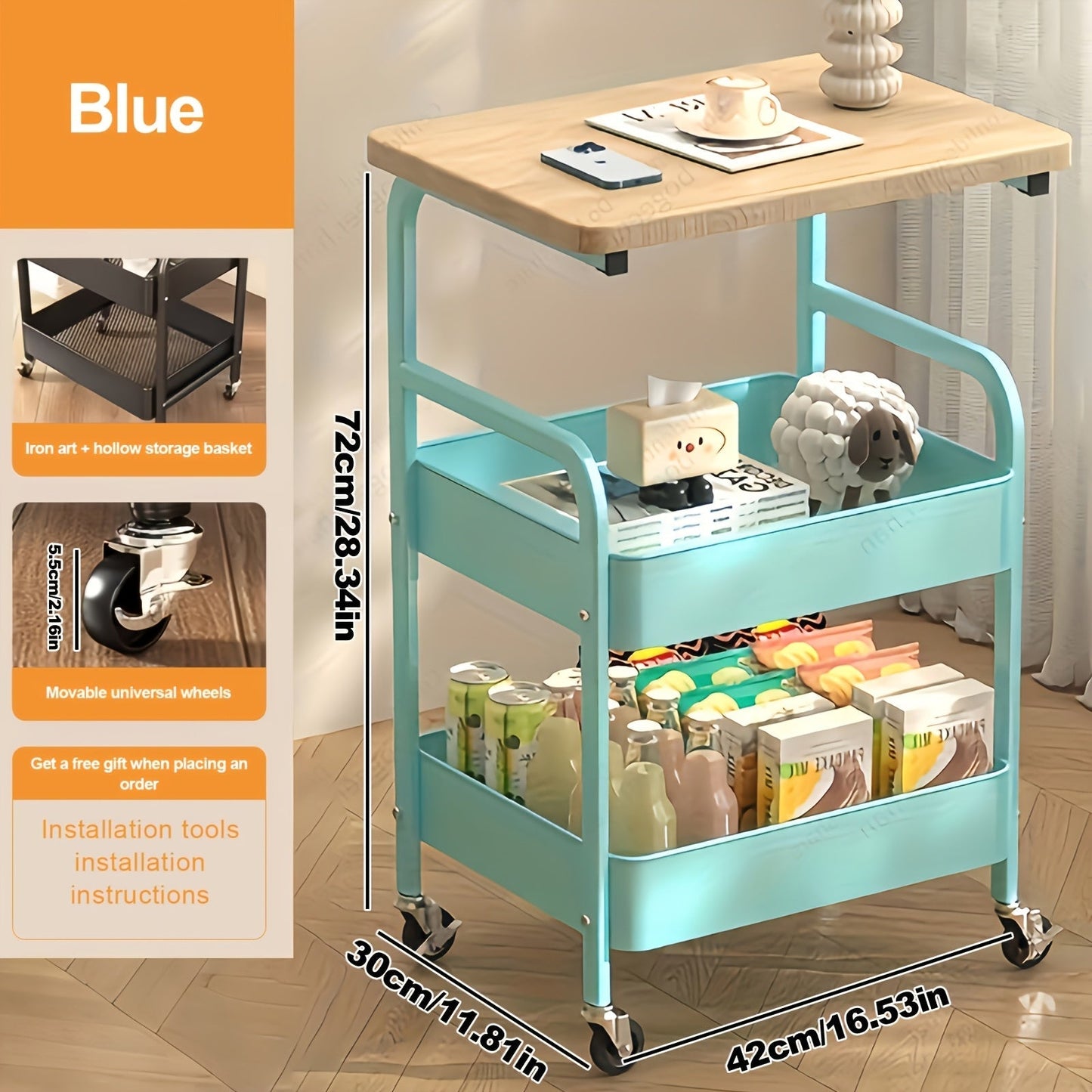 Rolling Storage Cart shown in the Blue option