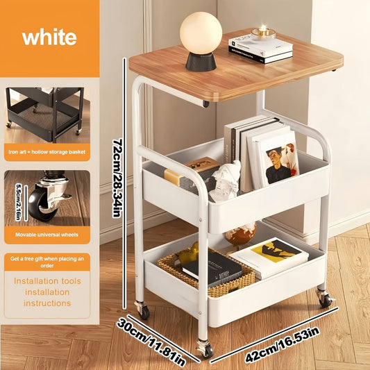 Solid Wood Metal Rolling Storage Cart with Rolling Wheels for Bedroom detail image