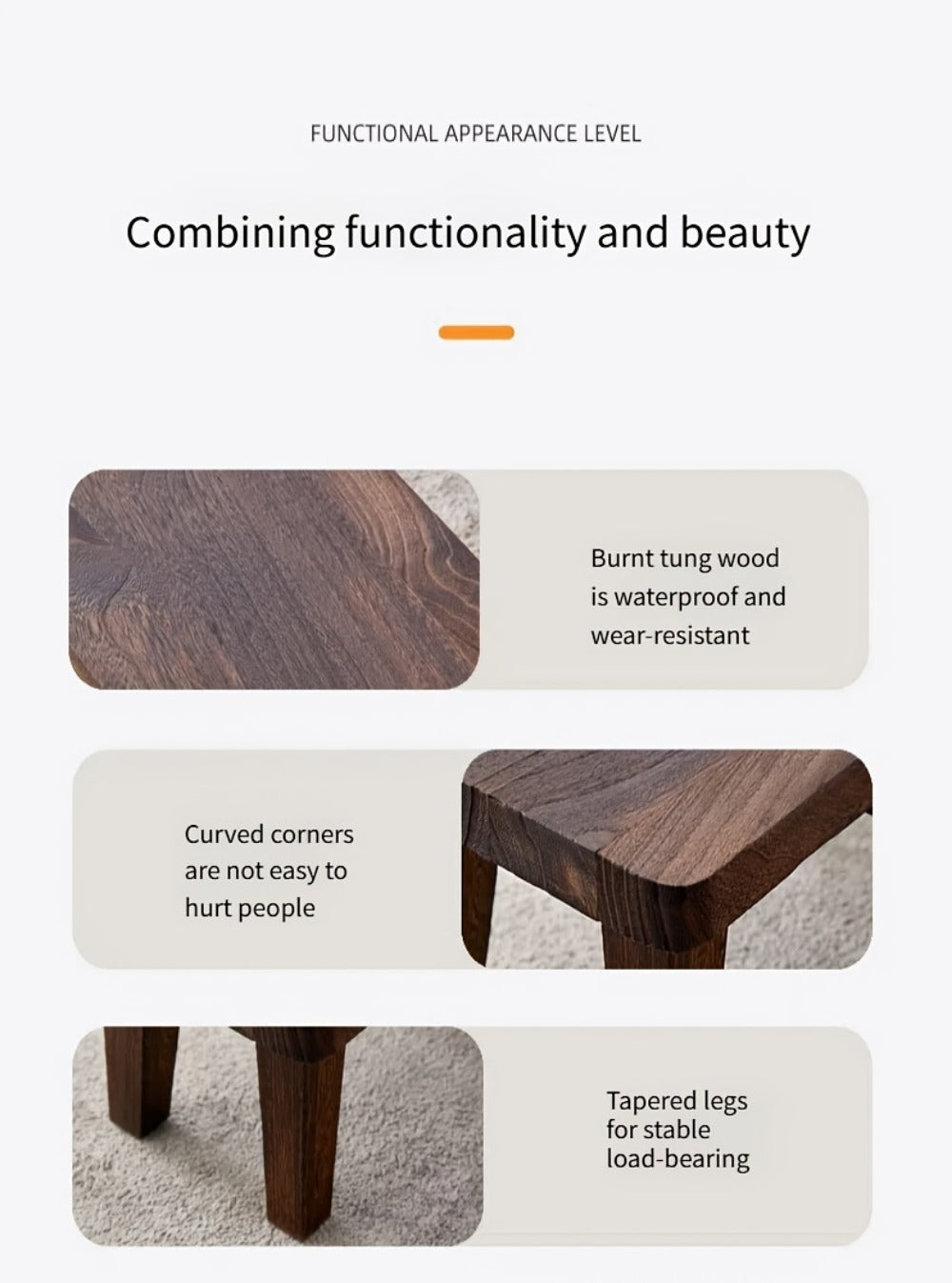 Solid Wood Stool with Footrest and Side Table for Living Room detail image - detail view 14