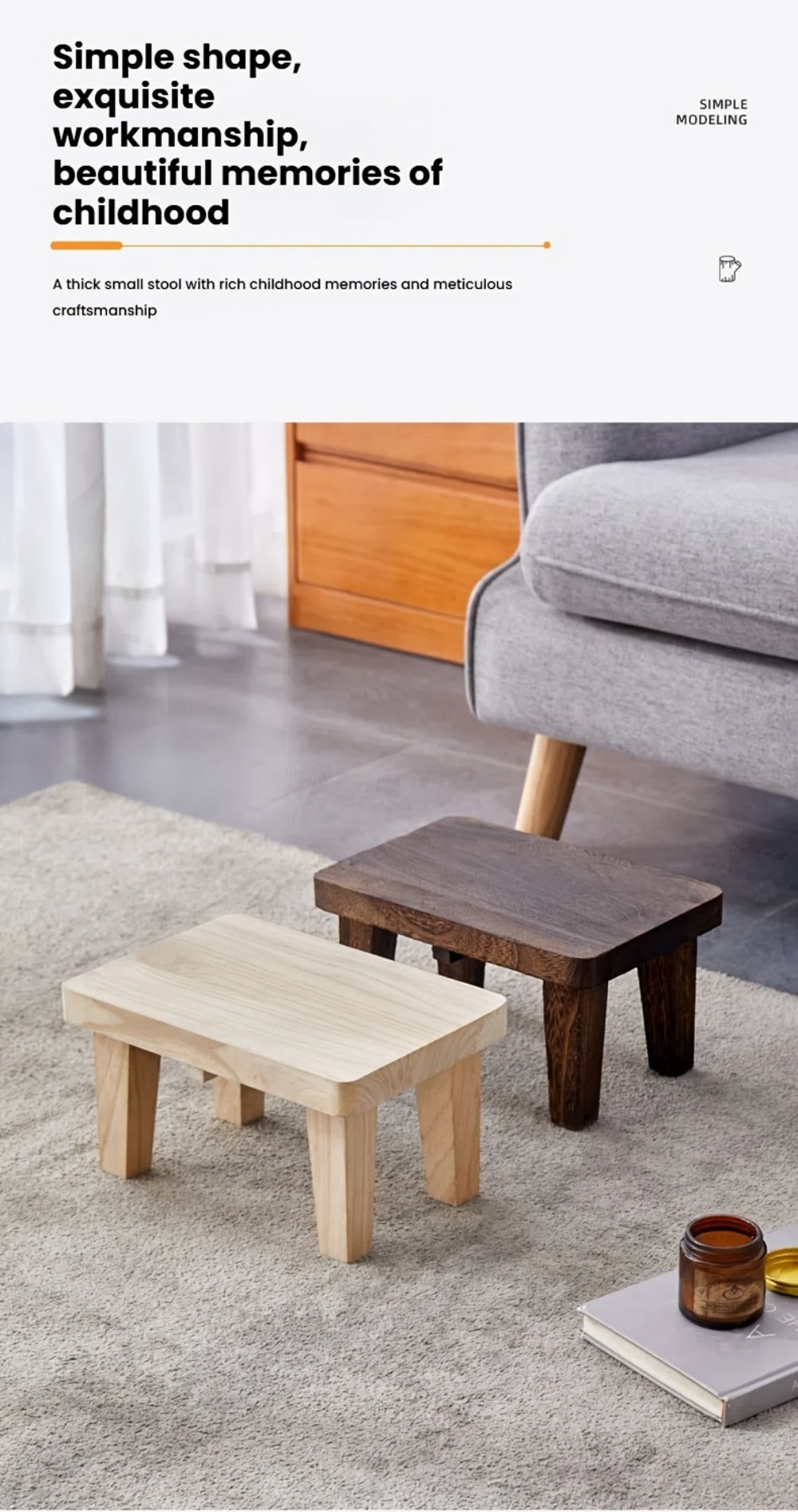 Solid Wood Stool with Footrest and Side Table for Living Room detail image - detail view 15