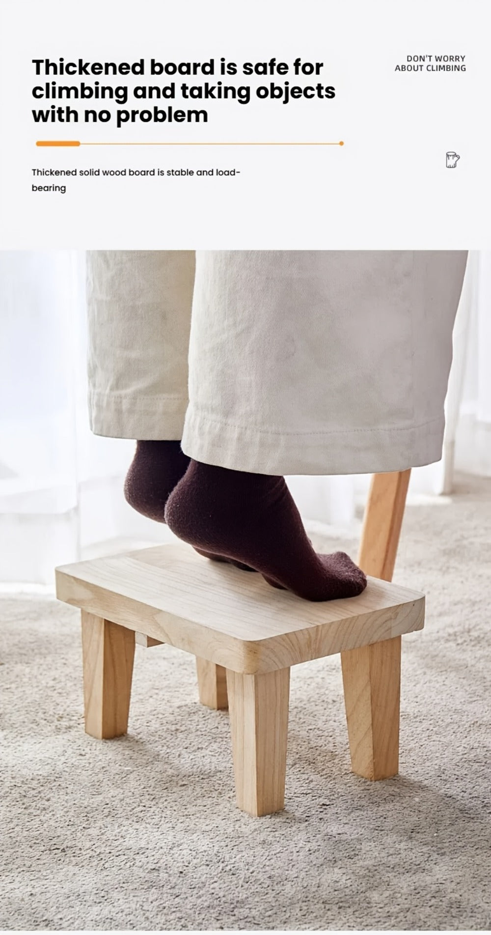 Solid Wood Stool with Footrest and Side Table for Living Room detail image - detail view 17