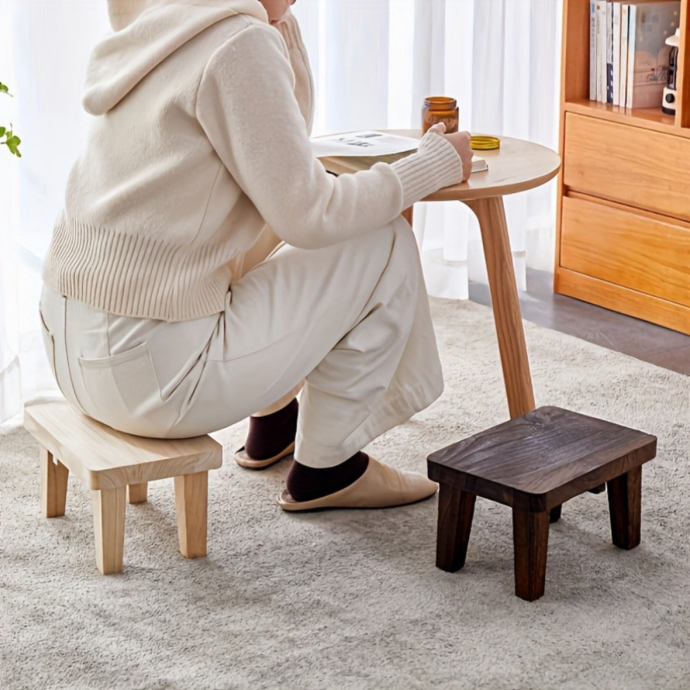 Solid Wood Stool with Footrest and Side Table for Living Room detail image - detail view 6