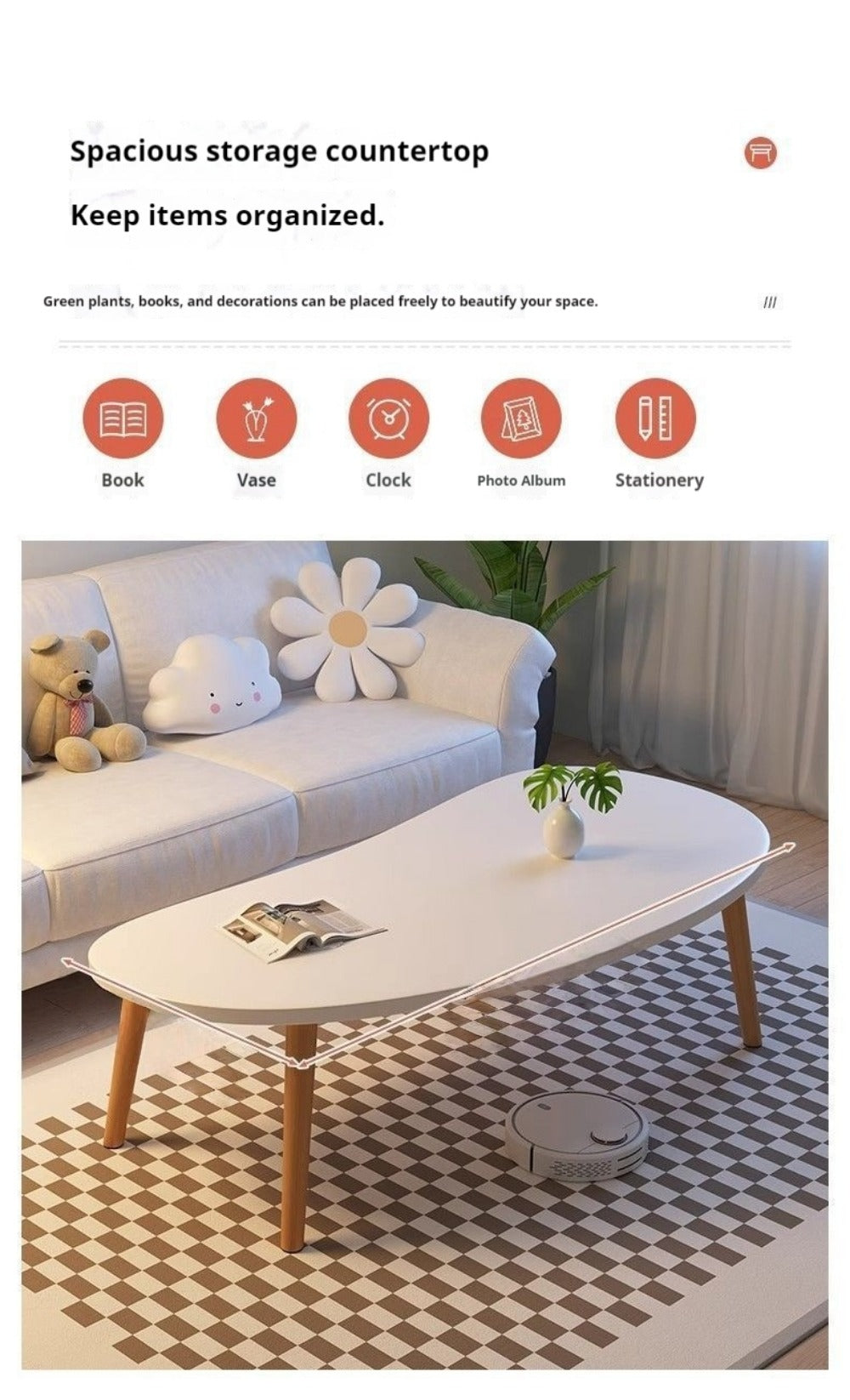 Solid Wood Wood Coffee Table, Modern Accent Table for Living Room detail image - detail view 14