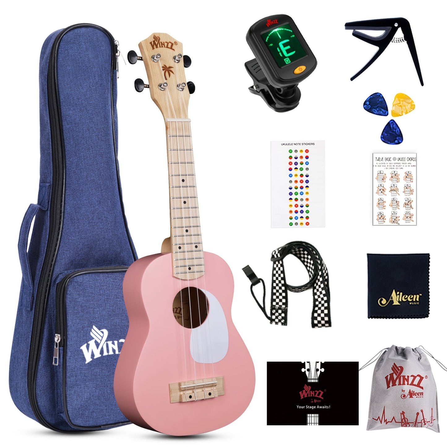 Soprano Ukulele shown in the PINK option