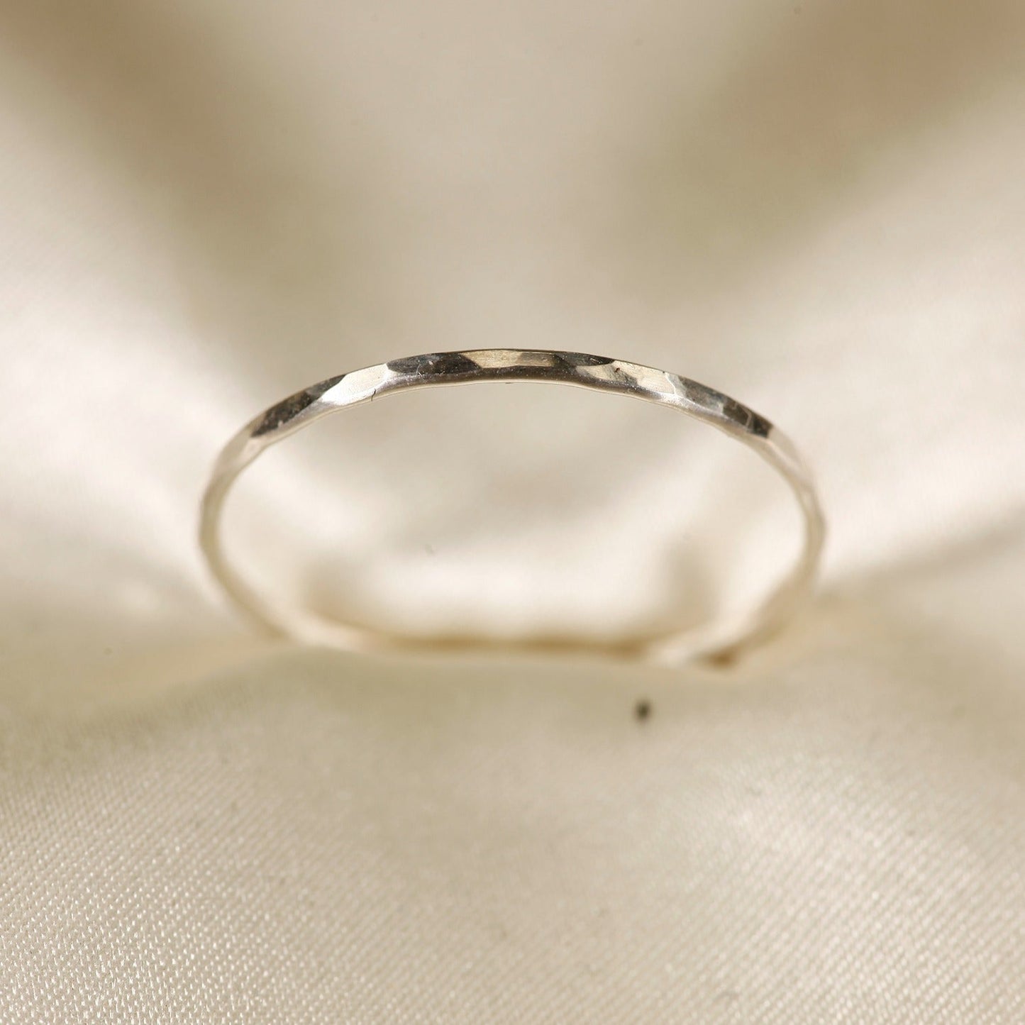 Stackable Rings for Women - 925 Sterling Silver Hammered Ring Minimalist Thin Band 1mm Textured Finish - main product view