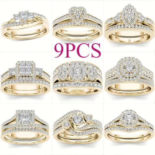 Stackable Rings for Women - Wedding Ring Set for 9 Pieces Multi-Style Bands with Synthetic Zirconia - main product view