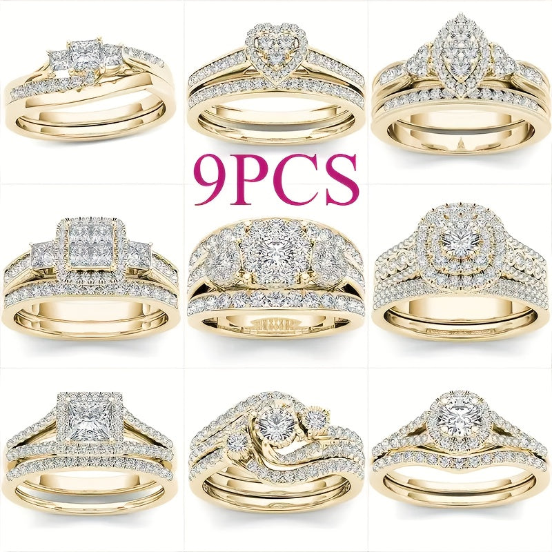 Stackable Rings for Women - Wedding Ring Set for 9 Pieces Multi-Style Bands with Synthetic Zirconia - product detail view 11
