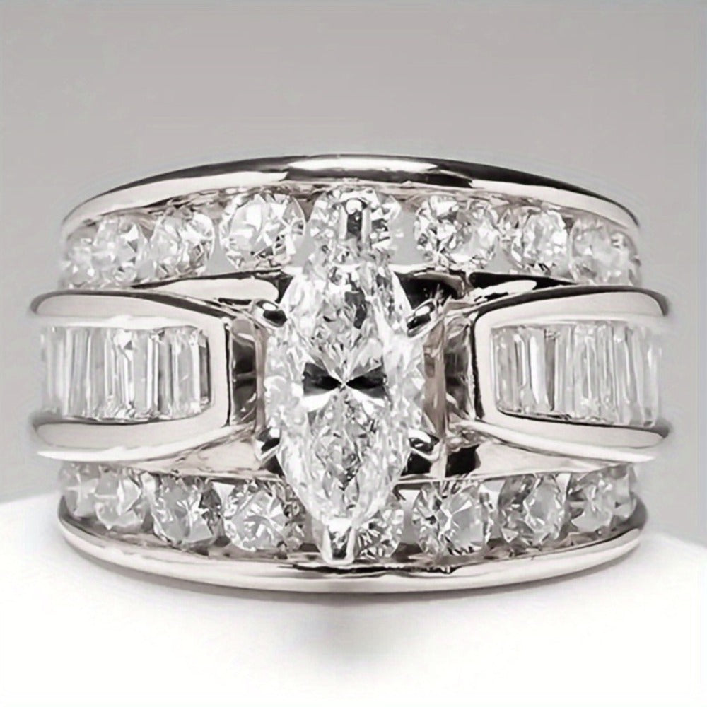 Stackable Rings for Women - Wide Band Ring Set 2Pcs for - Vintage Elegant Engagement Ring Set, Silver - product detail view 2