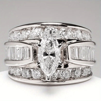 Stackable Rings for Women - Wide Band Ring Set 2Pcs for - Vintage Elegant Engagement Ring Set, Silver - product detail view 3