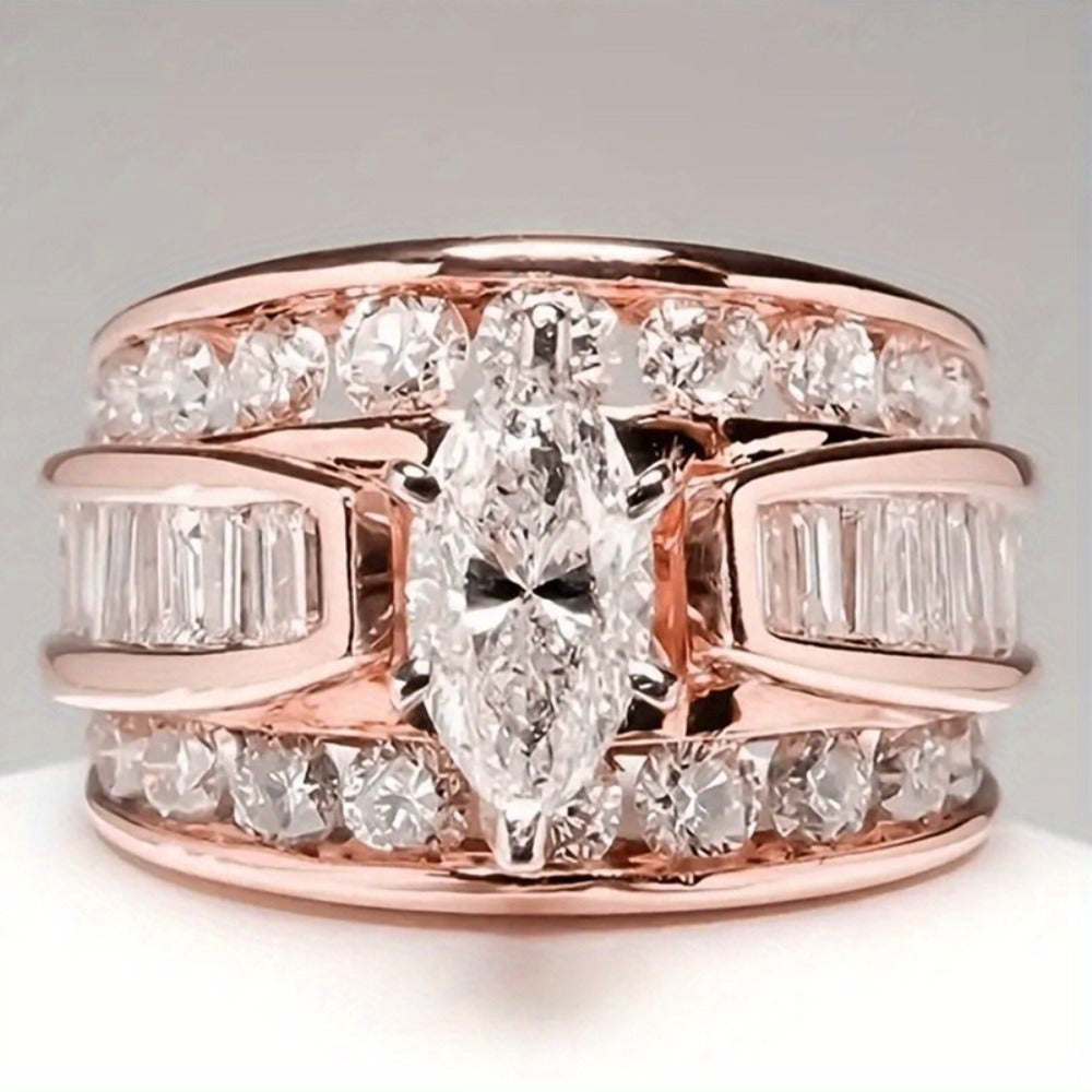 Stackable Rings for Women - Wide Band Ring Set 2Pcs for - Vintage Elegant Engagement Ring Set, Silver - product detail view 7