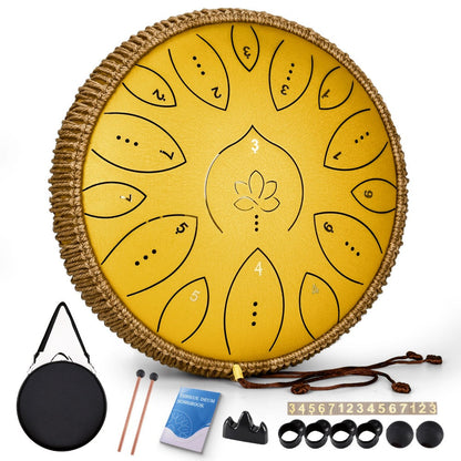 Steel Tongue Drum, 13-Inch 15-Note C Major Set with Mallets and Songbook detail image - detail view 5