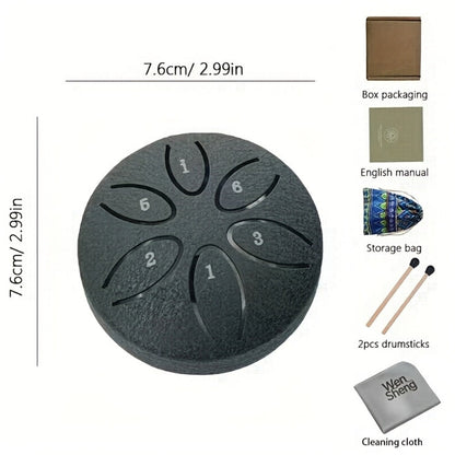 Steel Tongue Drum, 3-Inch 6-Tone Mini Set with Mallets and Learning Guide detail image - detail view 11