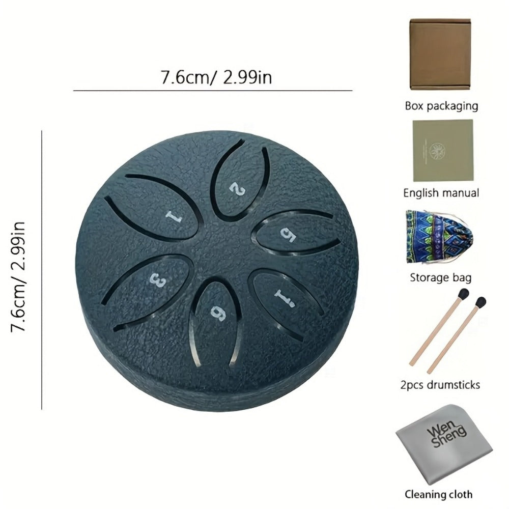 Steel Tongue Drum, 3-Inch 6-Tone Mini Set with Mallets and Learning Guide detail image
