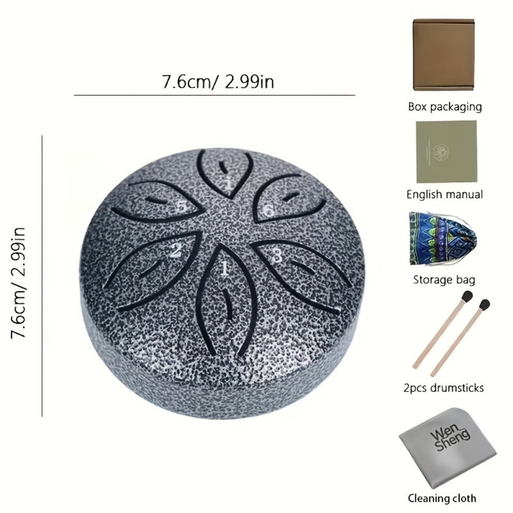 Steel Tongue Drum, 3-Inch 6-Tone Mini Set with Mallets and Learning Guide detail image - detail view 3