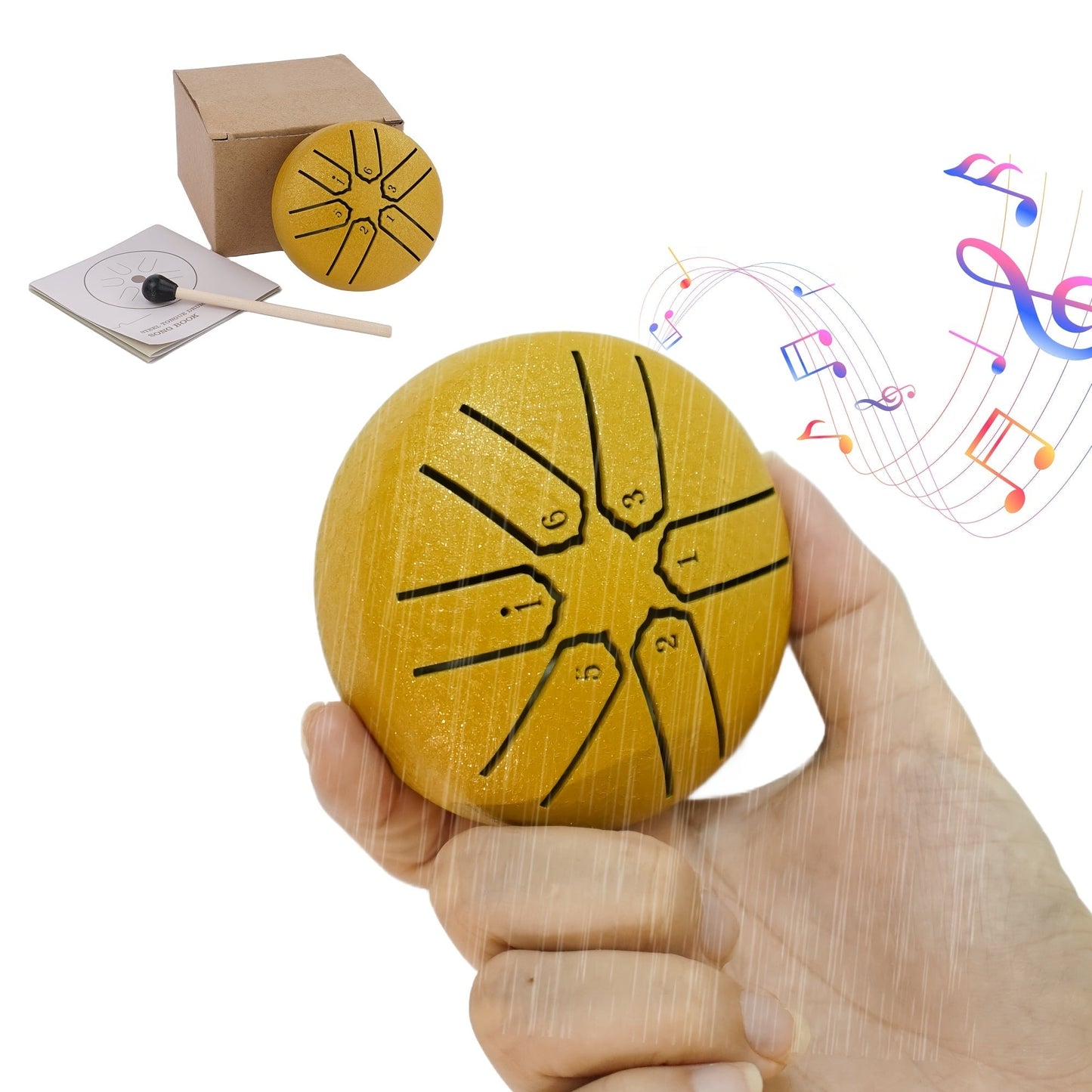 Steel Tongue Drum, 3-Inch 6-Note shown in the Yellow, 6 option